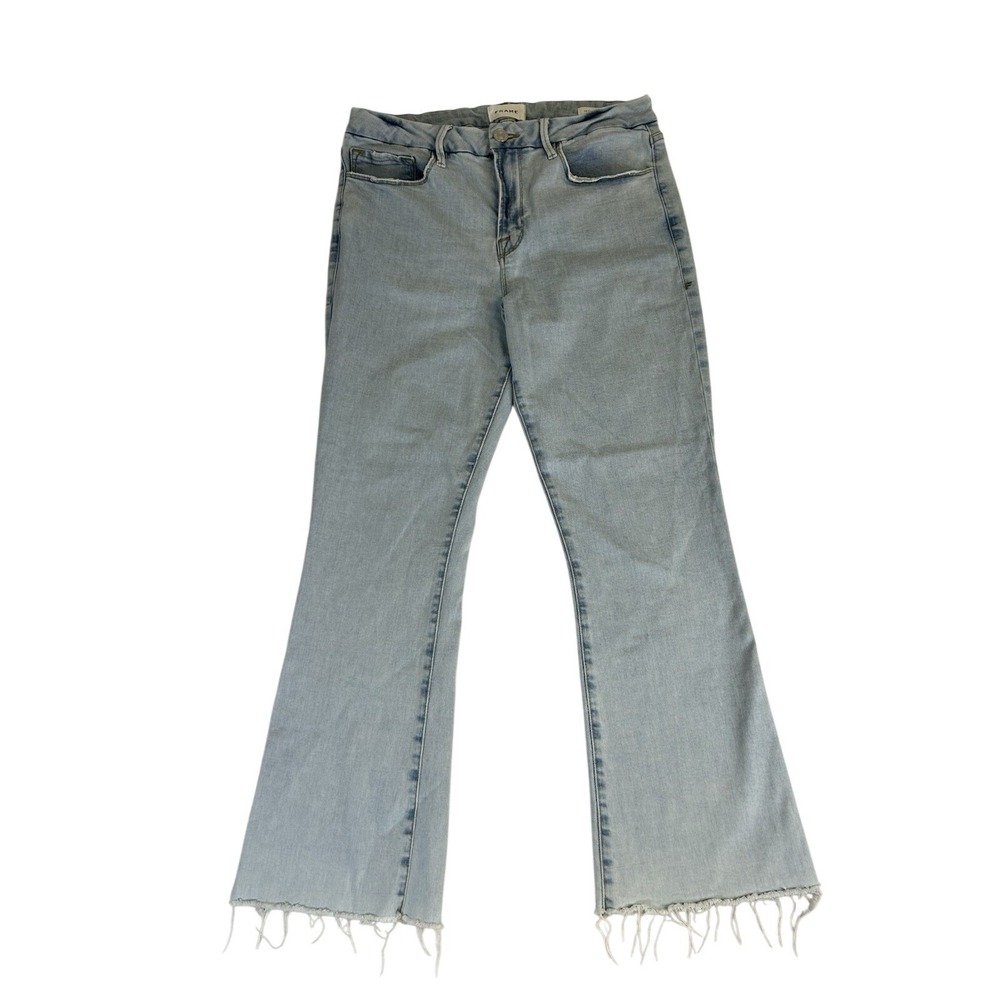 FRAME Le Crop Mini Boot Jeans in Atwood Light Wash Denim Size‎ 32 Frayed Hem
